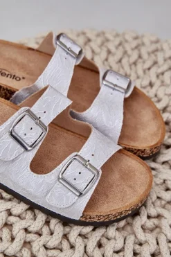 Online Boto Materiałowe Klapki Na Korkowej Podeszwie Z Klamrami Jasnoszare Atera