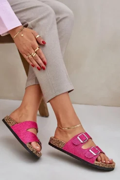 Klapki Korkowe|Klapki Na Platformie></noscript>Boto Materiałowe Klapki Na Korkowej Podeszwie Z Klamrami Fuksja Atera Różowy