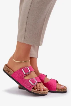Klapki Korkowe|Klapki Na Platformie></noscript>Boto Materiałowe Klapki Na Korkowej Podeszwie Z Klamrami Fuksja Atera Różowy