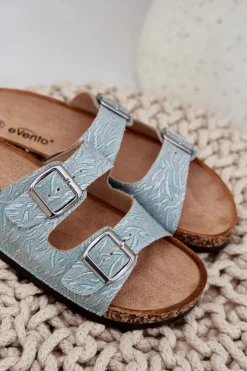 New Boto Materiałowe Klapki Na Korkowej Podeszwie Z Klamrami Miętowe Atera Zielony