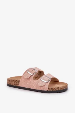 Outlet Boto Materiałowe Klapki Na Korkowej Podeszwie Z Klamrami Różowe Atera Różowy