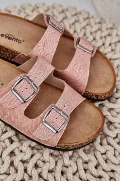 Outlet Boto Materiałowe Klapki Na Korkowej Podeszwie Z Klamrami Różowe Atera Różowy