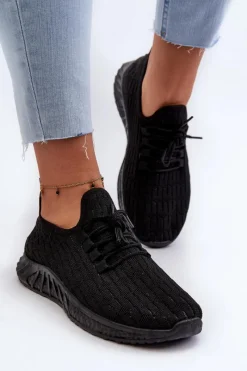 Boto Materiałowe Lekkie Buty Sportowe Damskie Czarne Xalara