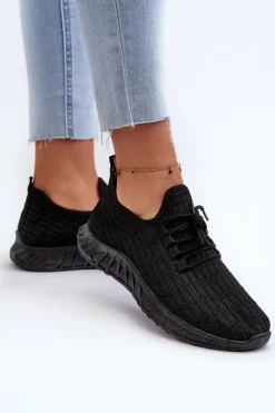 Boto Materiałowe Lekkie Buty Sportowe Damskie Czarne Xalara