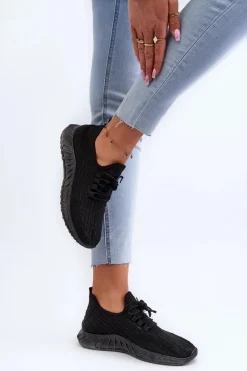 Boto Materiałowe Lekkie Buty Sportowe Damskie Czarne Xalara