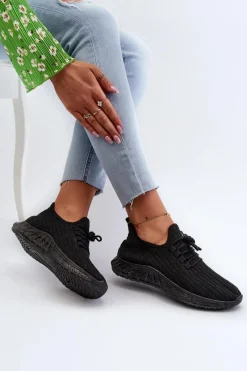 Boto Materiałowe Lekkie Buty Sportowe Damskie Czarne Xalara