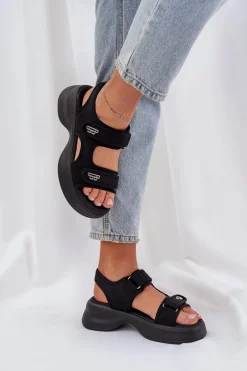 Boto Materiałowe Lekkie Sandały Na Platformie Czarne Deniffia Czarny