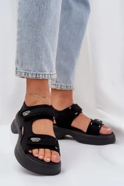 Boto Materiałowe Lekkie Sandały Na Platformie Czarne Deniffia Czarny