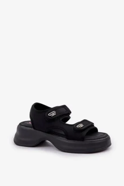 Boto Materiałowe Lekkie Sandały Na Platformie Czarne Deniffia Czarny