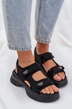 Boto Materiałowe Lekkie Sandały Na Platformie Czarne Deniffia Czarny