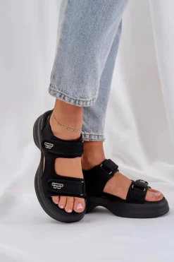 Boto Materiałowe Lekkie Sandały Na Platformie Czarne Deniffia Czarny