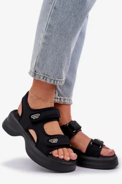 Boto Materiałowe Lekkie Sandały Na Platformie Czarne Deniffia Czarny