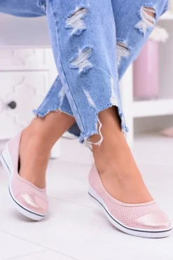 Clearance Materiałowe Różowe Baleriny Na Koturnie Elleni Damskie Baleriny Klasyczne