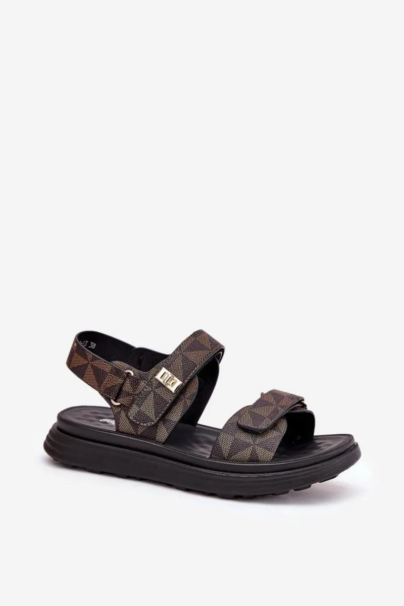 Best Materiałowe Sandały Damskie Na Platformie Czarno-Brązowe Leriot Damskie Sandały Płaskie