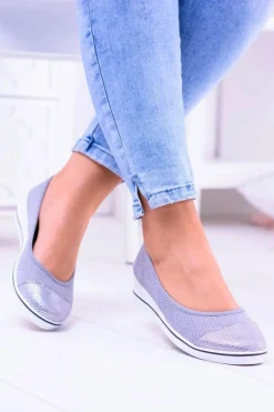 Baleriny Klasyczne>Boto Materiałowe Szare Baleriny Na Koturnie Elleni