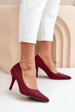 Online Materiałowe Szpilki Damskie W Paski Bordowe Tifidra Damskie Czółenka Klasyczne