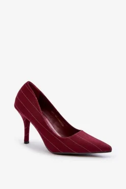 Online Materiałowe Szpilki Damskie W Paski Bordowe Tifidra Damskie Czółenka Klasyczne