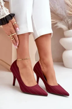 Online Materiałowe Szpilki Damskie W Paski Bordowe Tifidra Damskie Czółenka Klasyczne