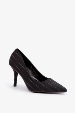 Sale Boto Materiałowe Szpilki Damskie W Paski Czarne Tifidra Czarny