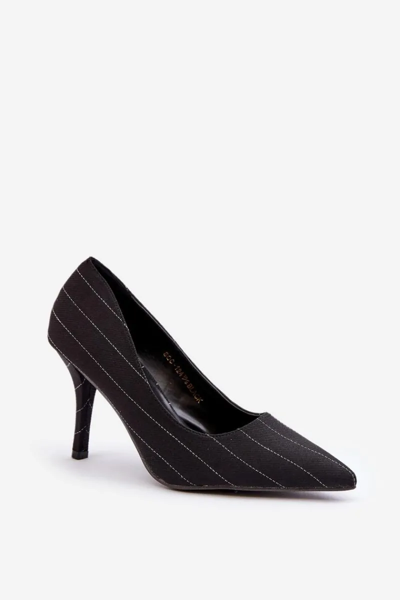 Sale Boto Materiałowe Szpilki Damskie W Paski Czarne Tifidra Czarny