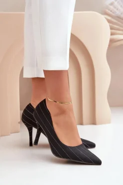 Sale Boto Materiałowe Szpilki Damskie W Paski Czarne Tifidra Czarny