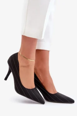 Sale Boto Materiałowe Szpilki Damskie W Paski Czarne Tifidra Czarny