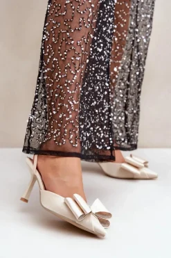 Czółenka Klasyczne>Boto Materiałowe Szpilki Z Kokardą Złote Selatea