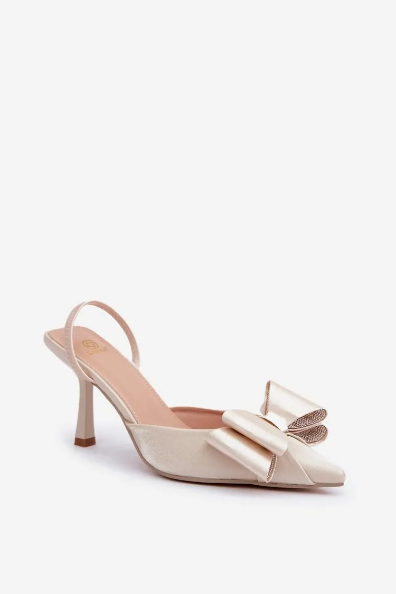 Czółenka Klasyczne>Boto Materiałowe Szpilki Z Kokardą Złote Selatea