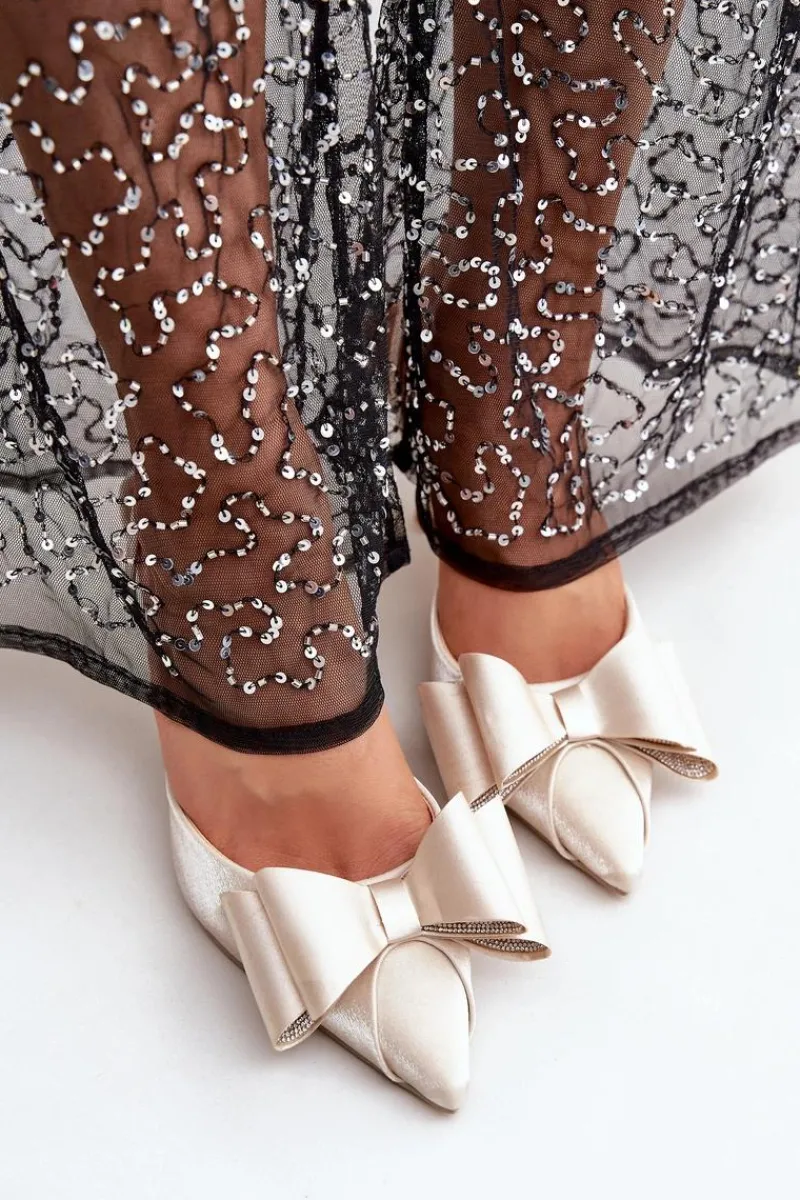 Czółenka Klasyczne>Boto Materiałowe Szpilki Z Kokardą Złote Selatea