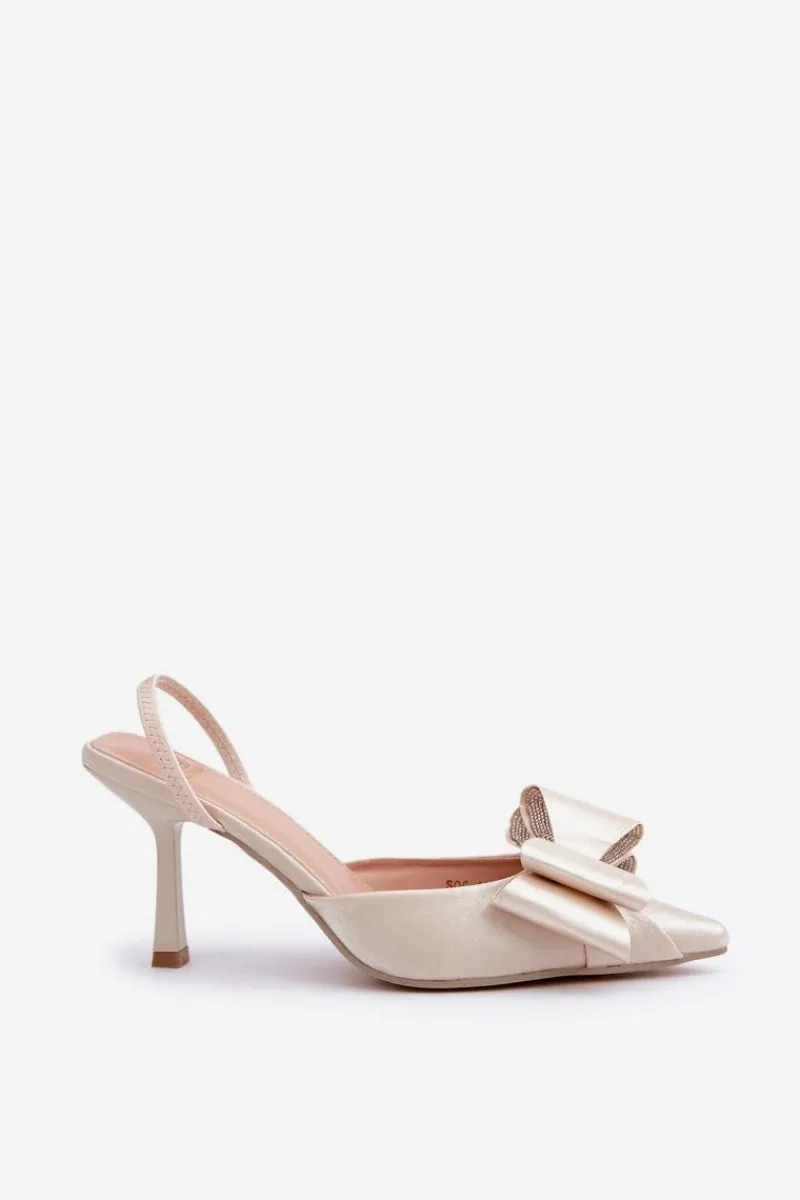 Czółenka Klasyczne>Boto Materiałowe Szpilki Z Kokardą Złote Selatea