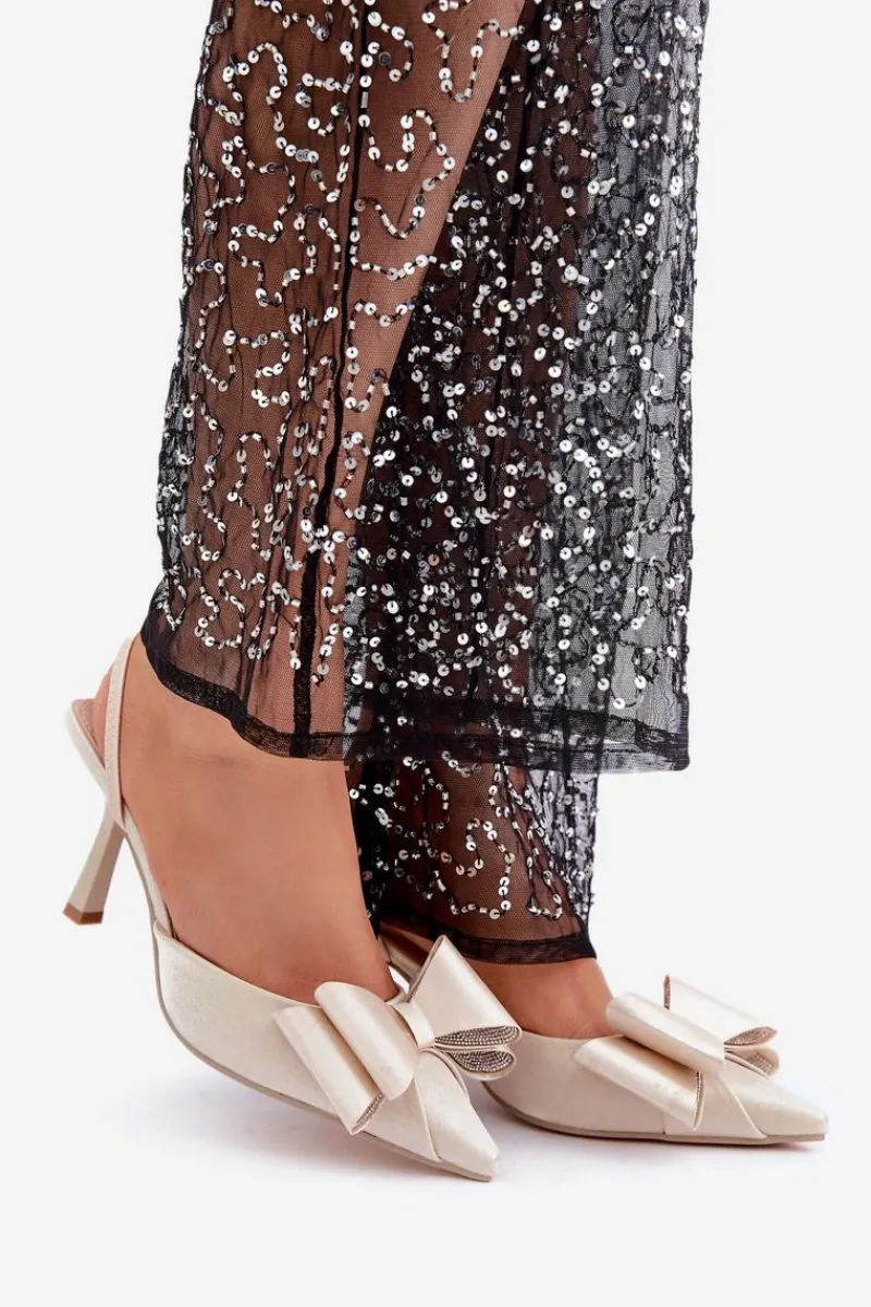 Czółenka Klasyczne>Boto Materiałowe Szpilki Z Kokardą Złote Selatea