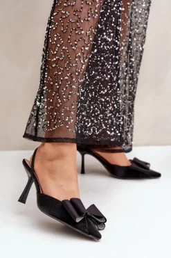 Czółenka Klasyczne>Boto Materiałowe Szpilki Z Kokardą Czarne Selatea Czarny