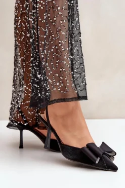 Czółenka Klasyczne>Boto Materiałowe Szpilki Z Kokardą Czarne Selatea Czarny