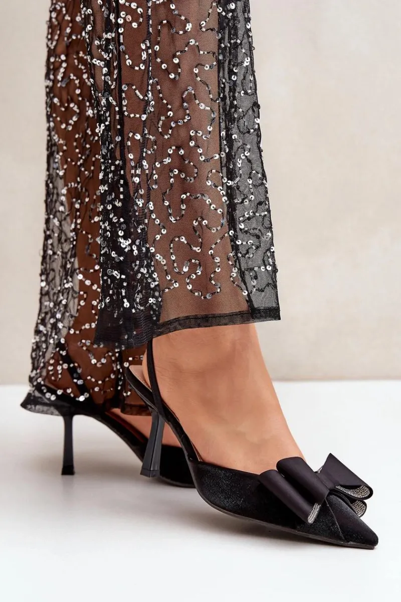 Czółenka Klasyczne>Boto Materiałowe Szpilki Z Kokardą Czarne Selatea Czarny