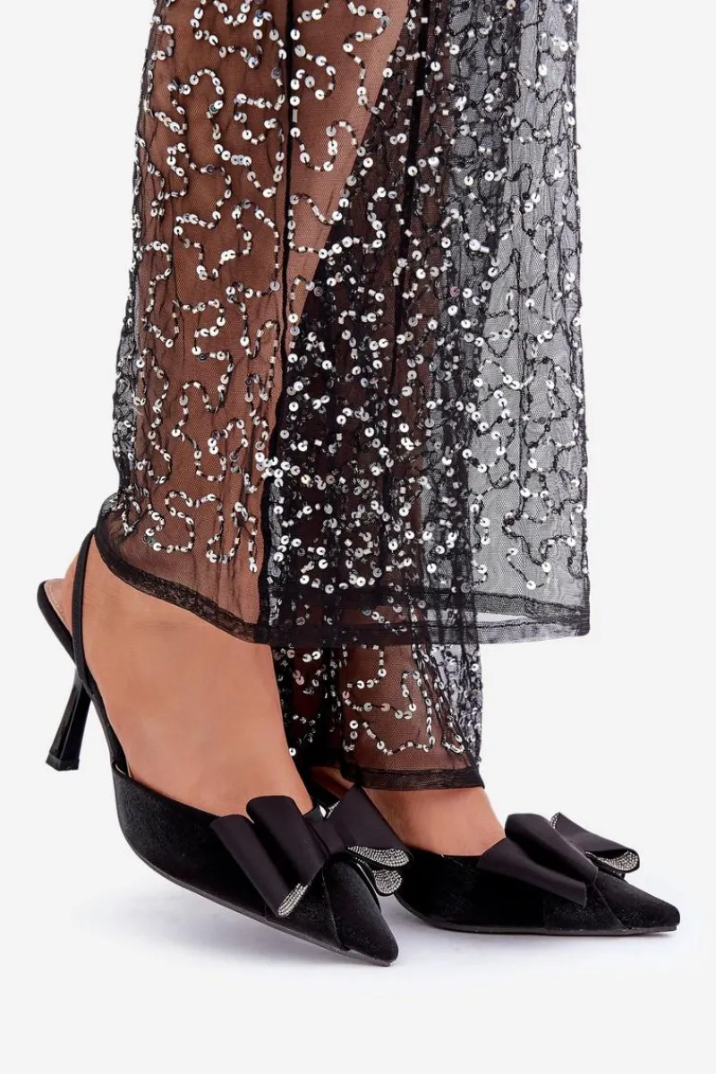 Czółenka Klasyczne>Boto Materiałowe Szpilki Z Kokardą Czarne Selatea Czarny