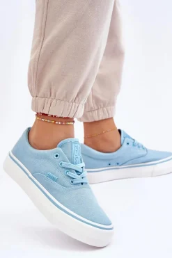 Sale Materiałowe Tenisówki Na Platformie Big Star LL274146 Jasnoniebieskie Damskie Trampki Damskie Big Star|Trampki Damskie Niskie