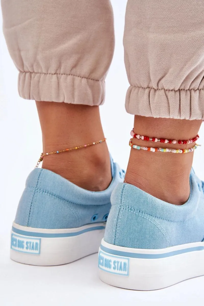 Sale Materiałowe Tenisówki Na Platformie Big Star LL274146 Jasnoniebieskie Damskie Trampki Damskie Big Star|Trampki Damskie Niskie