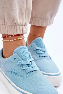 Sale Materiałowe Tenisówki Na Platformie Big Star LL274146 Jasnoniebieskie Damskie Trampki Damskie Big Star|Trampki Damskie Niskie