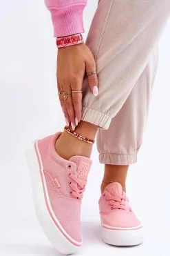 Trampki Damskie Big Star|Trampki Damskie Niskie>Big Star Shoes Materiałowe Tenisówki Na Platformie Big Star LL274147 Różowe