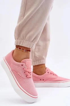 Trampki Damskie Big Star|Trampki Damskie Niskie>Big Star Shoes Materiałowe Tenisówki Na Platformie Big Star LL274147 Różowe