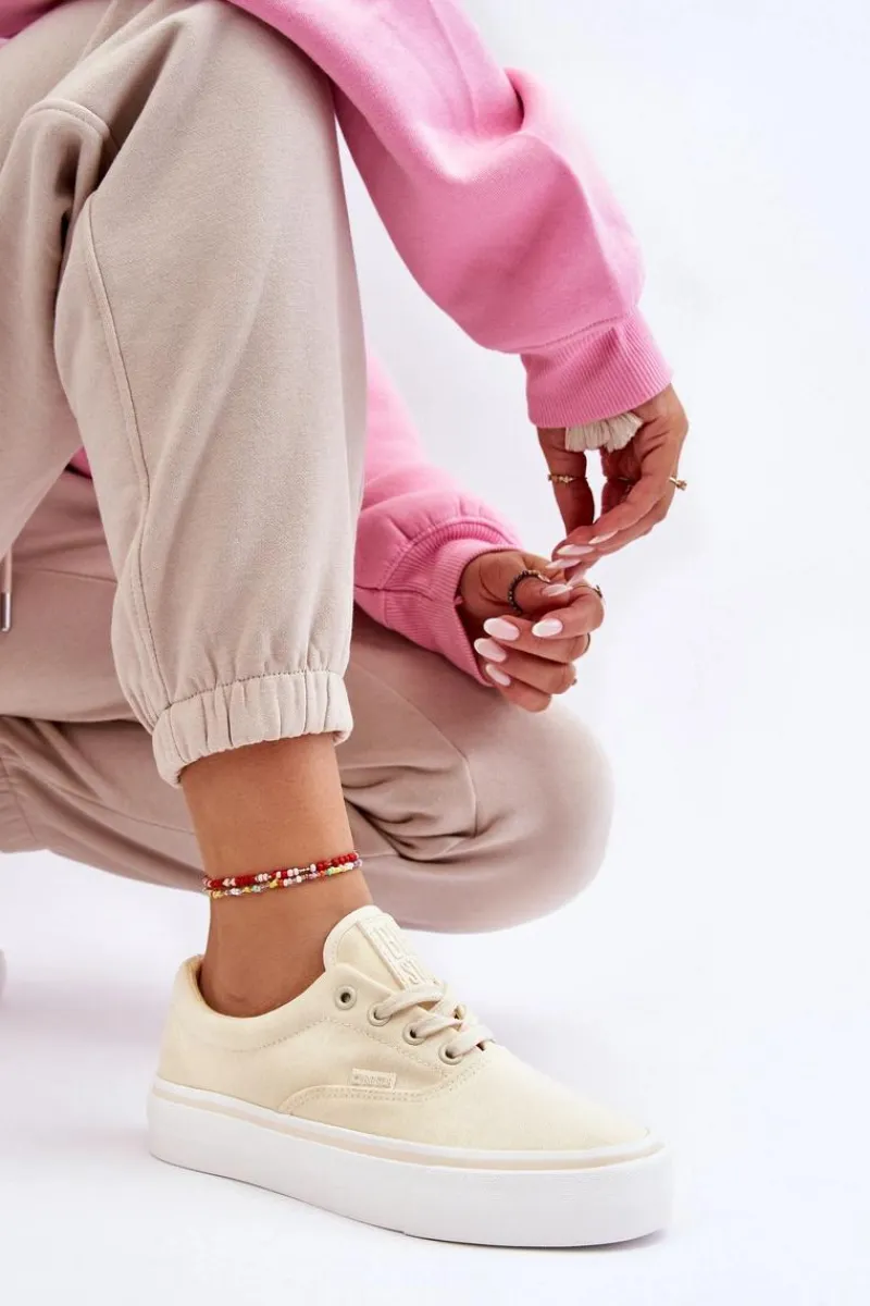 Trampki Damskie Big Star|Trampki Damskie Niskie>Big Star Shoes Materiałowe Tenisówki Na Platformie Big Star LL274144 Jasnożółte