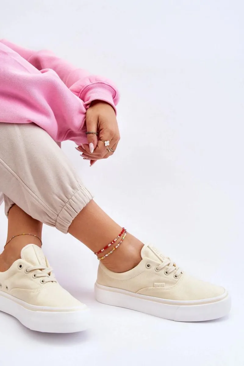 Trampki Damskie Big Star|Trampki Damskie Niskie>Big Star Shoes Materiałowe Tenisówki Na Platformie Big Star LL274144 Jasnożółte