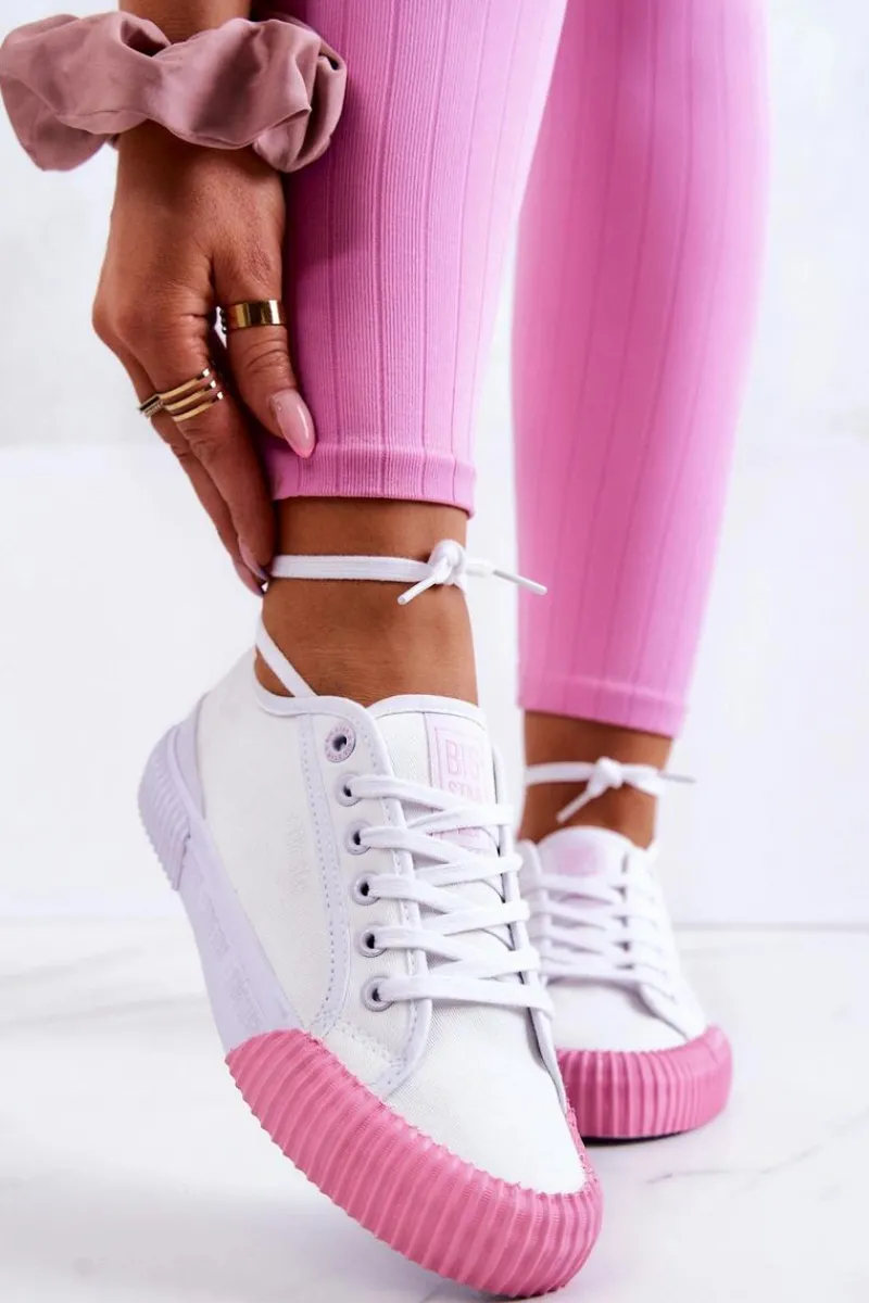 Trampki Damskie Big Star|Trampki Damskie Niskie>Big Star Shoes Materiałowe Tenisówki Trampki BIG STAR JJ274111 Białe