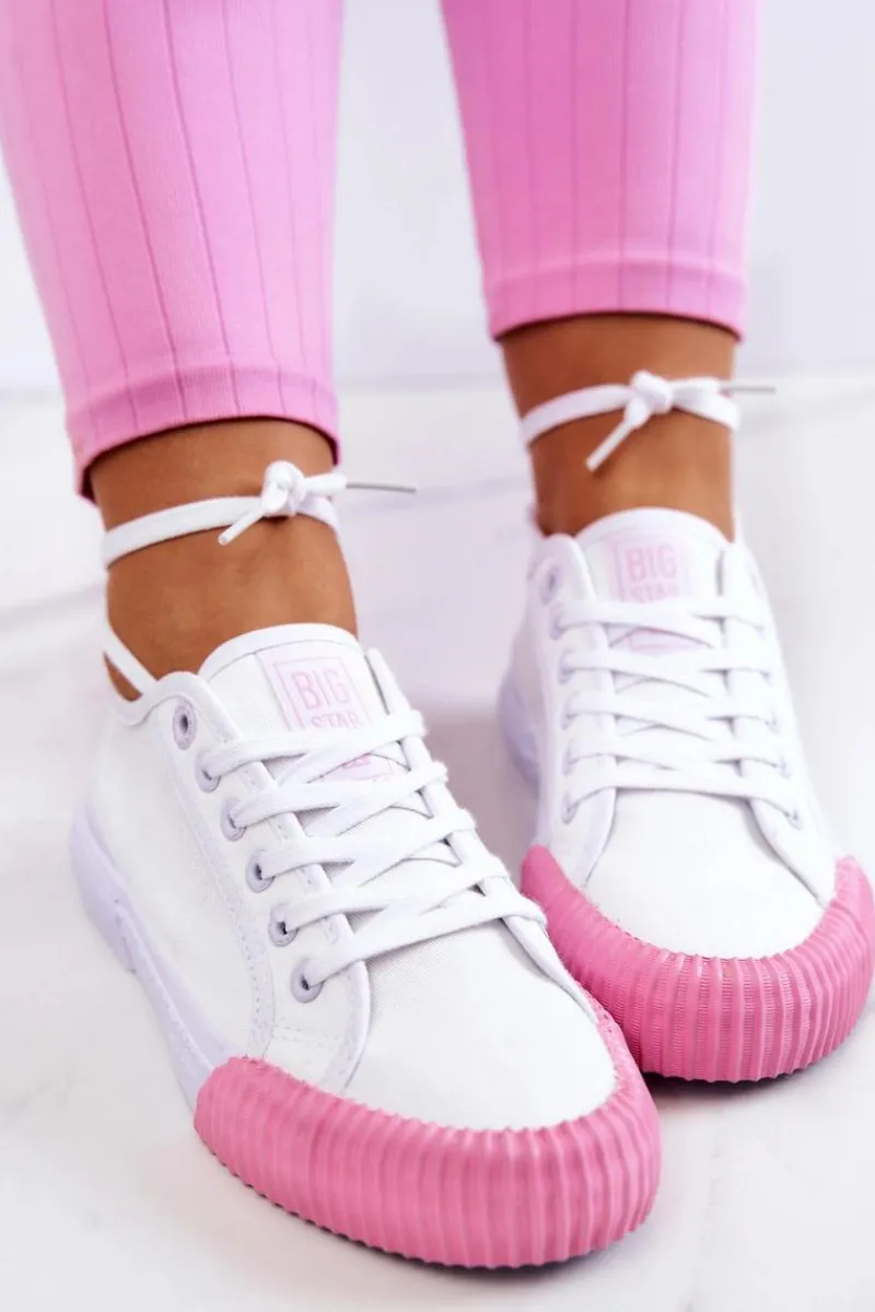 Trampki Damskie Big Star|Trampki Damskie Niskie>Big Star Shoes Materiałowe Tenisówki Trampki BIG STAR JJ274111 Białe