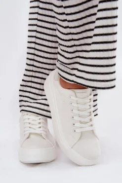 Trampki Damskie Big Star|Trampki Damskie Niskie>Big Star Shoes Materiałowe Trampki Damskie Na Platformie Big Star RR274463 Białe