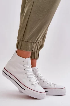 Sale Boto Materiałowe Trampki Damskie Za Kostkę Białe Onaria