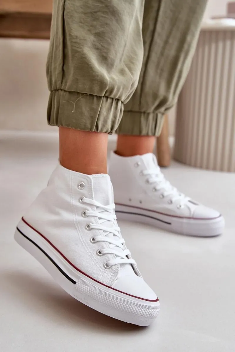 Sale Boto Materiałowe Trampki Damskie Za Kostkę Białe Onaria