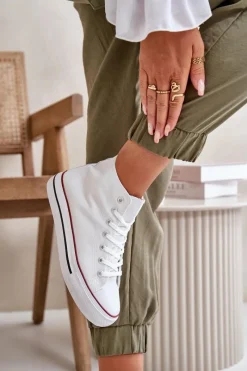 Sale Boto Materiałowe Trampki Damskie Za Kostkę Białe Onaria