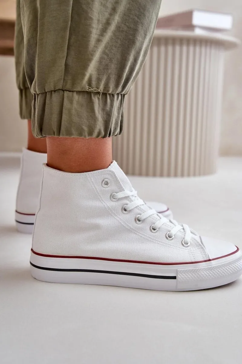 Sale Boto Materiałowe Trampki Damskie Za Kostkę Białe Onaria