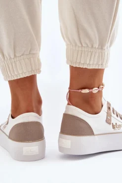 Discount Materiałowe Trampki Damskie LCW-24-31-2198 Białe Damskie Trampki Damskie Niskie